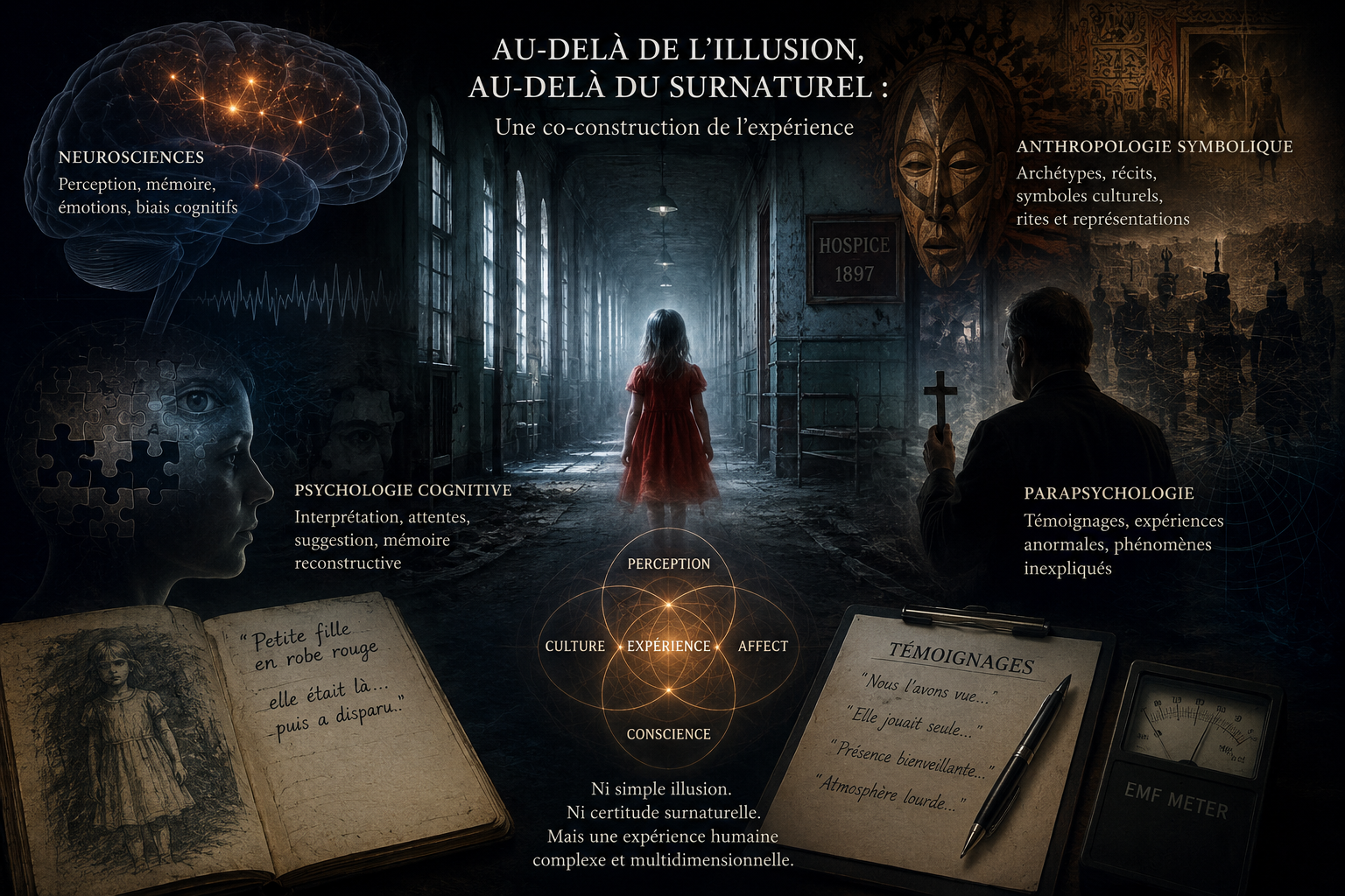 paranormal, conscience, apparitions, enfant fantôme, biais cognitifs, archétypes, parapsychologie, neurosciences, anthropologie.