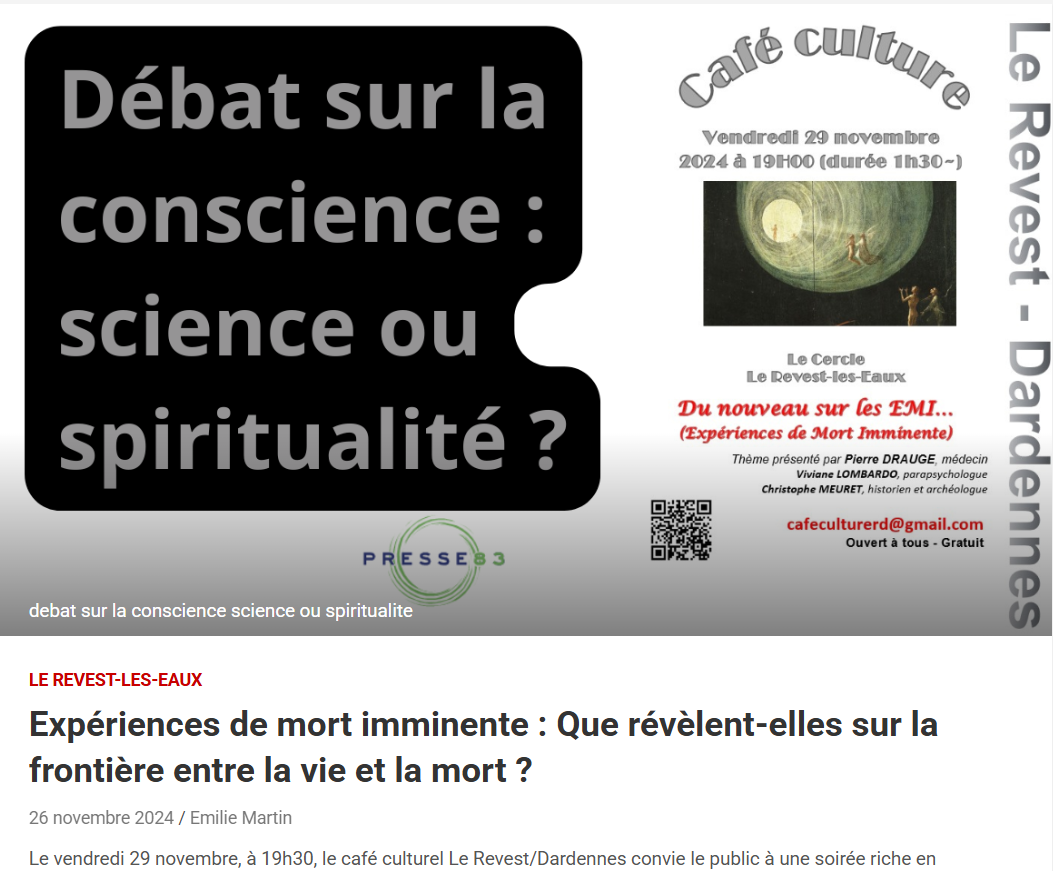 En compagnie d'un médecin et d'un historien archéologue, Viviane Lombardo nous parle des Expériences de Mort Imminente